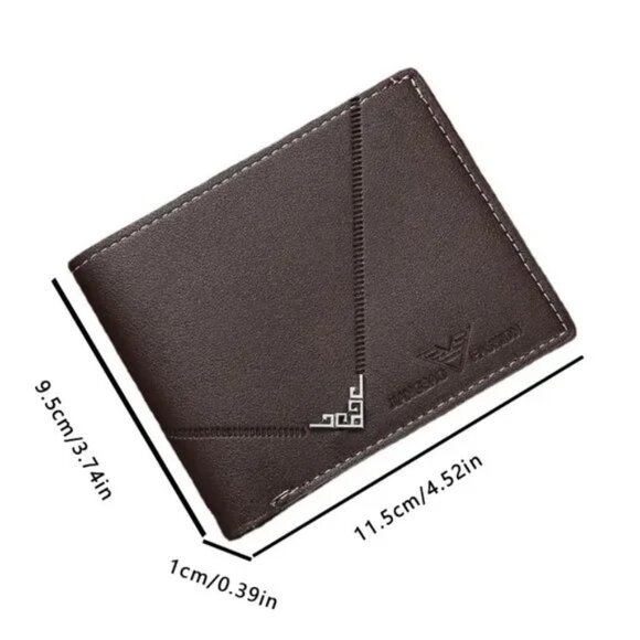 NEW Black Men's Short Lightweight Billfold Wallet With Card Slots Vegan Leather - Picture 4 of 4